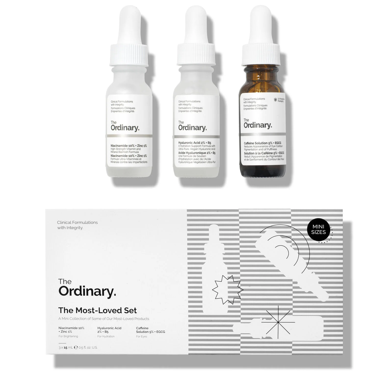 ست مینی اوردینری The Ordinary Most-Loved Mini Set نیاسینامید 10%+زینک 1% | هیالورونیک اسید 2%+B5 | محلول کافئین 5%+EGCG