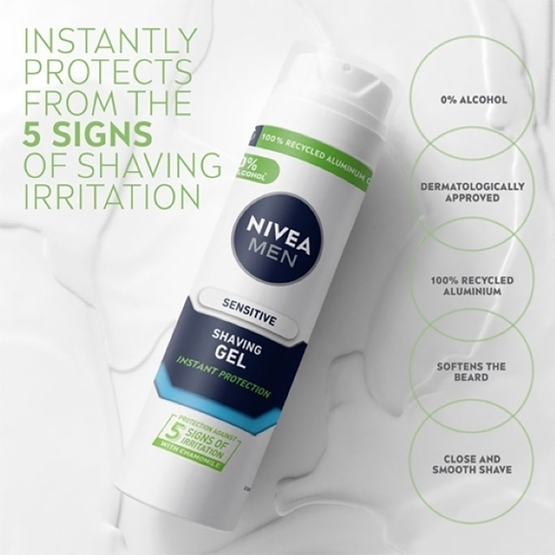 ژل اصلاح نیوآ_NIVEA لهستان مدل sensitive حجم 200ml
