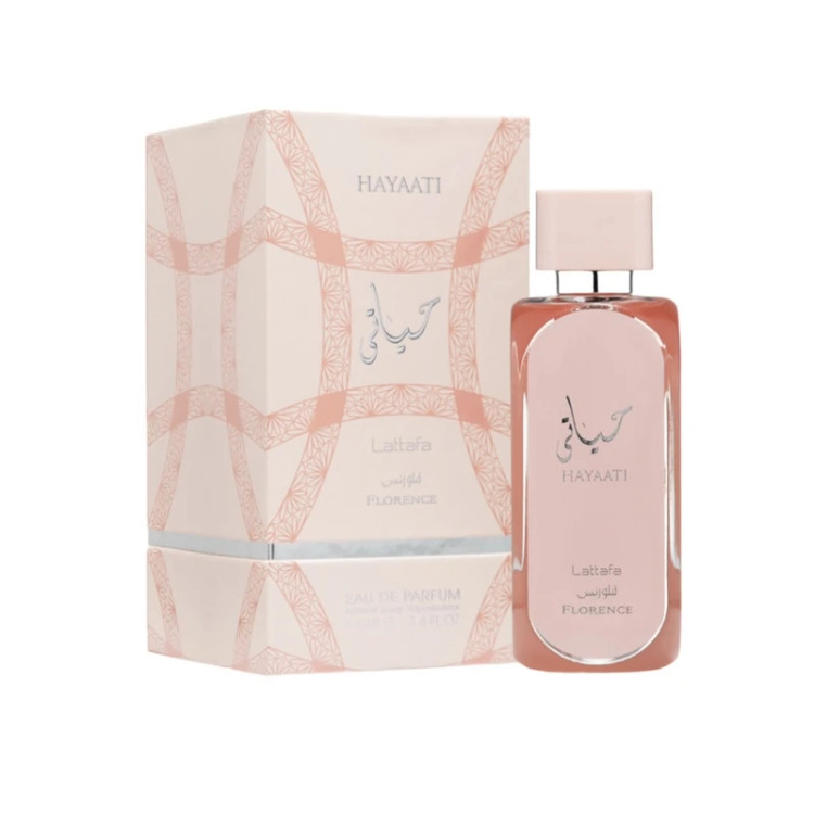 عطر ادوپرفیوم ادکلن زنانه حیاتی صورتی برند اصل لطافه(اماراتی)۱۰۰میل فلورنس Lattafa Hayaati florance