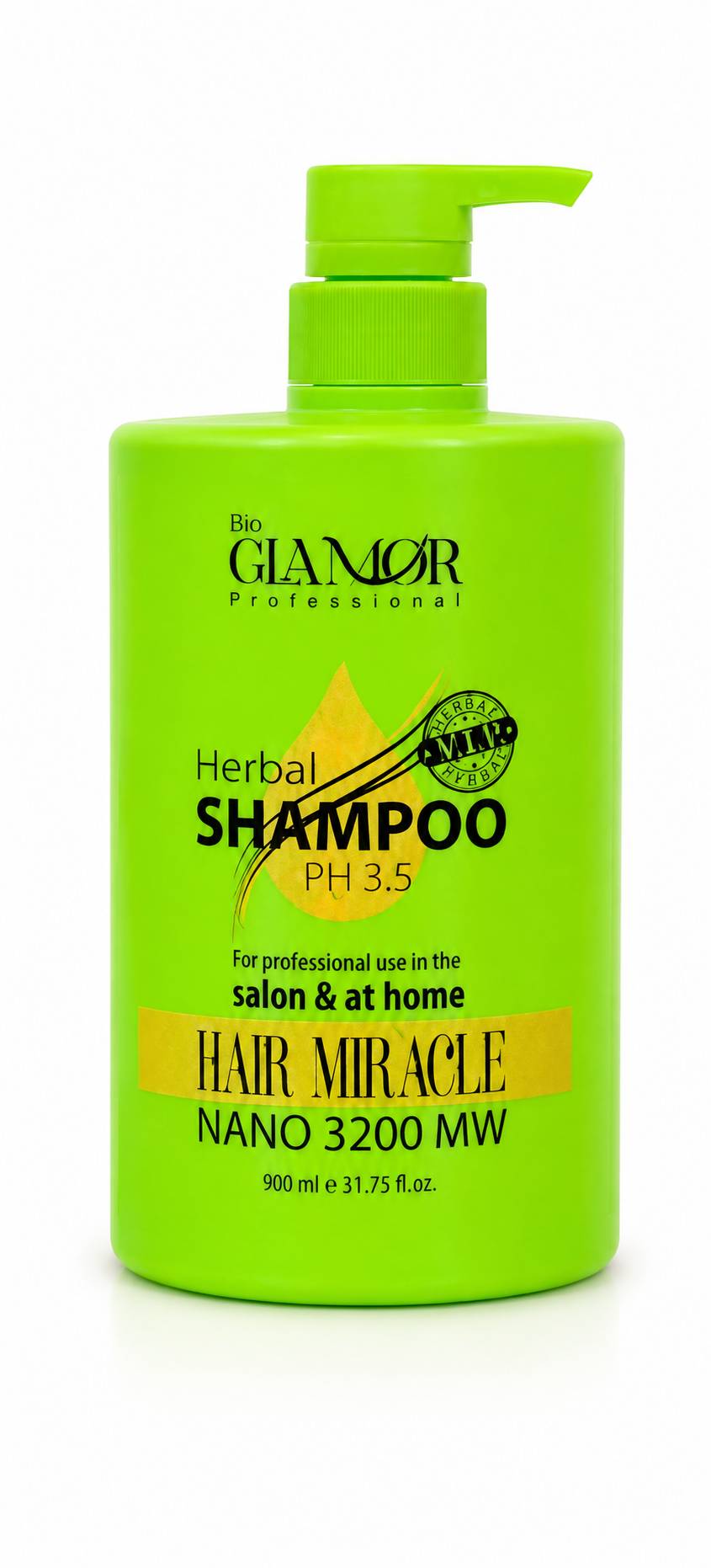 شامپو گیاهی بیو گلامور Herbal Shampoo PH 3.5 Hair Miracle Nano 3200 MW حجم 900 میلیلیتر